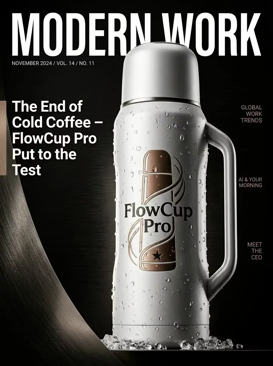 FlowCup Pro – KI-generiertes Magazin-Cover 'Modern Work', erstellt von Petra B.